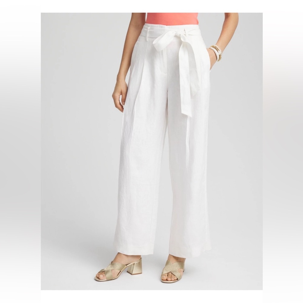 Khaki Pleated Wide-Leg Pants with Tie Waist